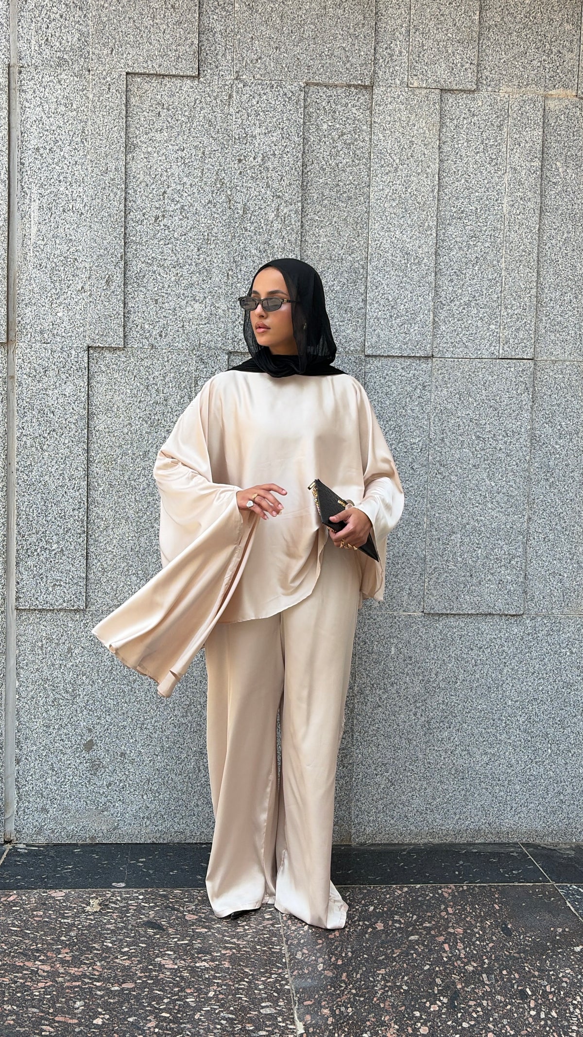 Ivory Grace Satin Flow Set - Beige