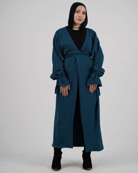 Ribbed Wrap Dress - Petroleum